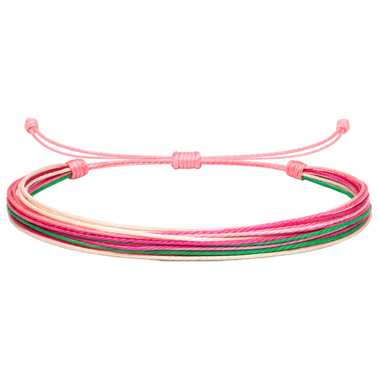 Hibisco - Pulsera Surfista de Hilo Encerado - Rosa, Rojo y Verde