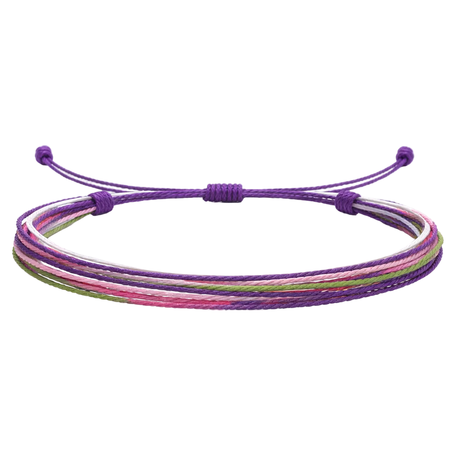Loto - Pulsera Surfista de Hilo Encerado - Rosa, Morado y Verde cotigo