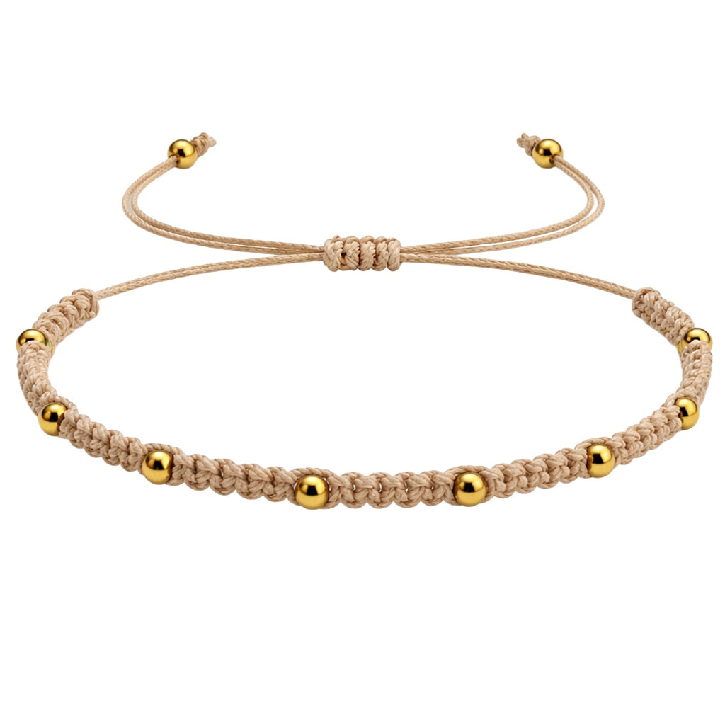 Pulsera de Hilo Encerado con Cuentas de Acero Inoxidable en acabado beige – vista principal