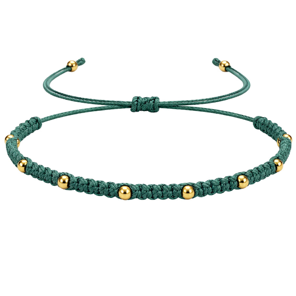 Pulsera de Hilo Encerado con Cuentas de Acero Inoxidable en acabado verde oscuro – vista principal