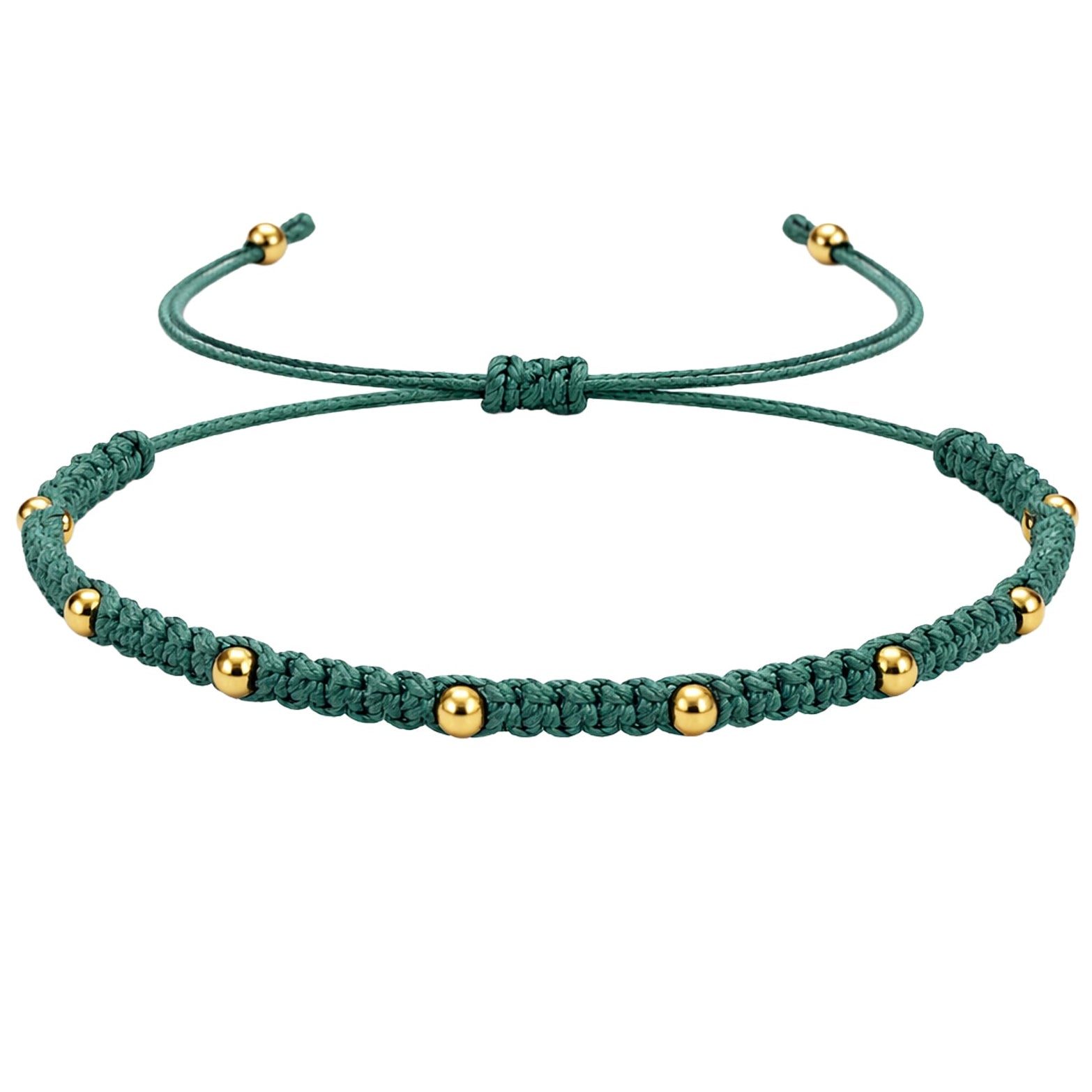 Pulsera de Hilo Encerado con Cuentas de Acero Inoxidable en acabado verde oscuro – vista principal
