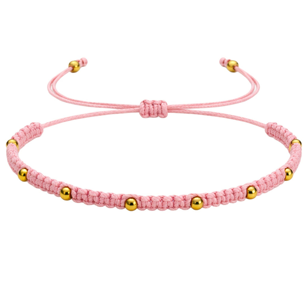 Pulsera de Hilo Encerado con Cuentas de Acero Inoxidable en acabado rosa – vista principal