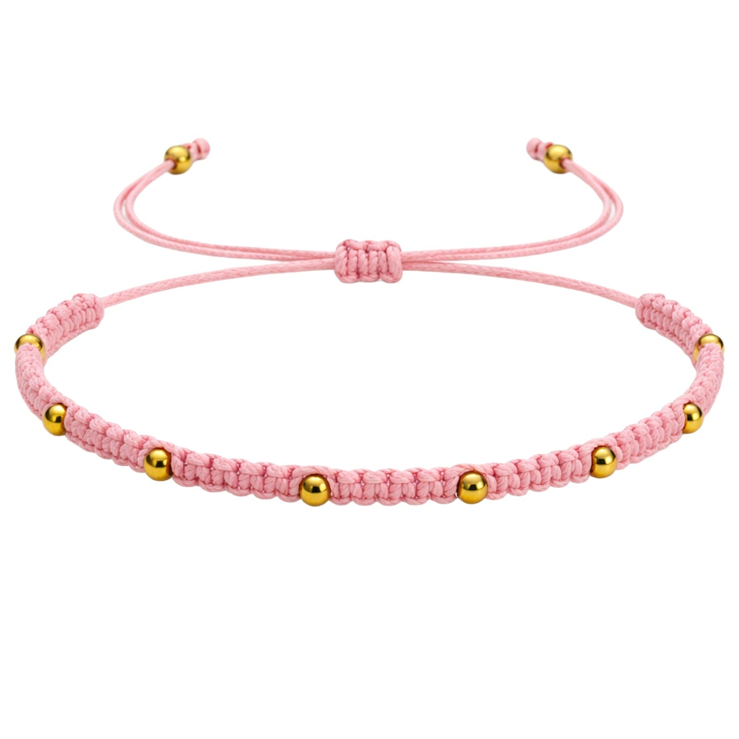 Pulsera de Hilo Encerado con Cuentas de Acero Inoxidable en acabado rosa – vista principal