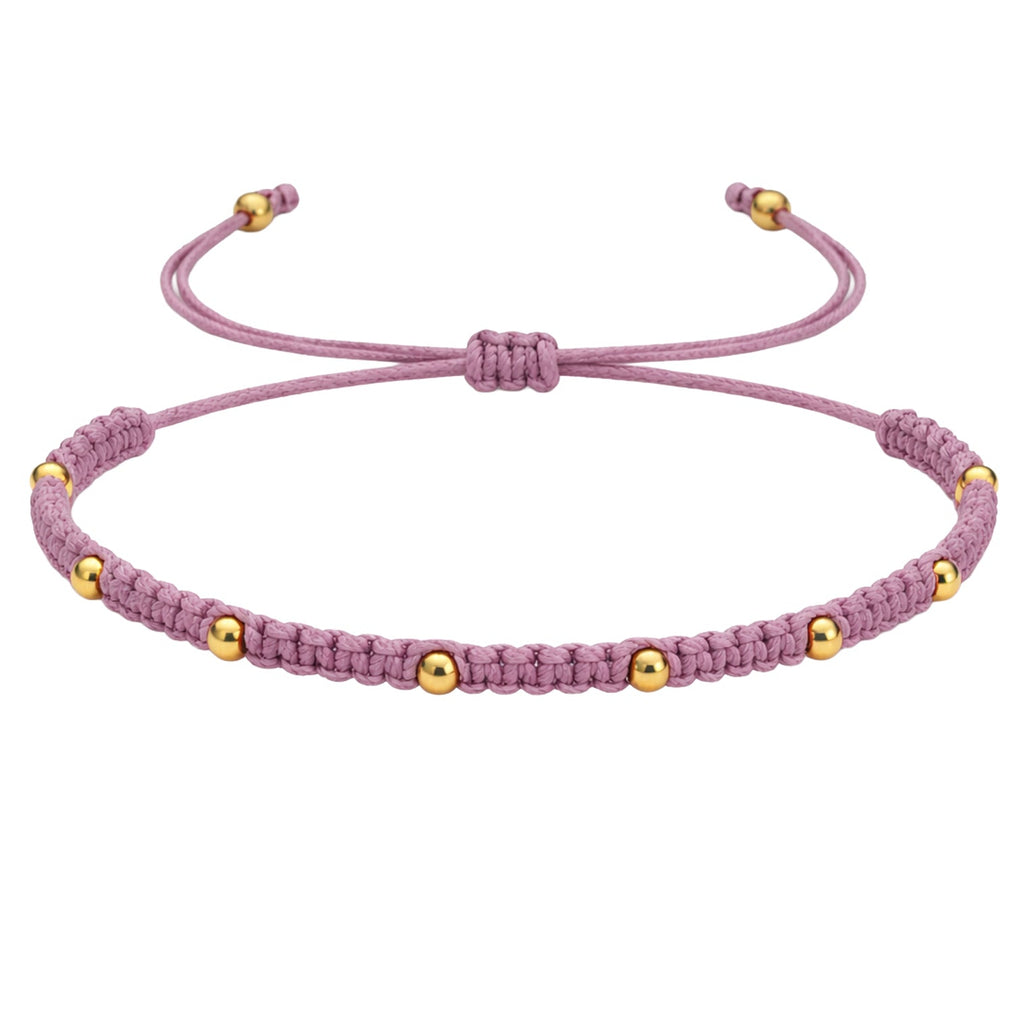 Pulsera de Hilo Encerado con Cuentas de Acero Inoxidable en acabado morado – vista principal