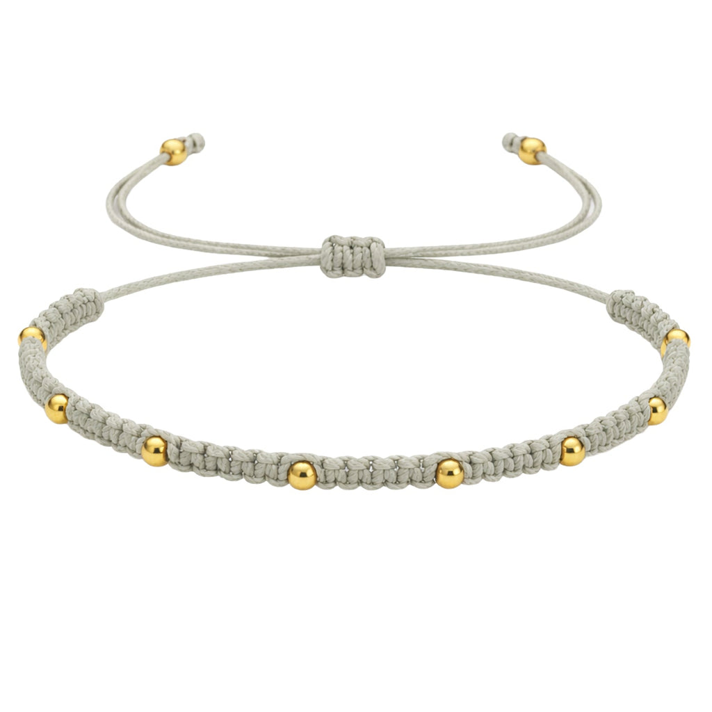 Pulsera de Hilo Encerado con Cuentas de Acero Inoxidable en acabado gris claro – vista principal