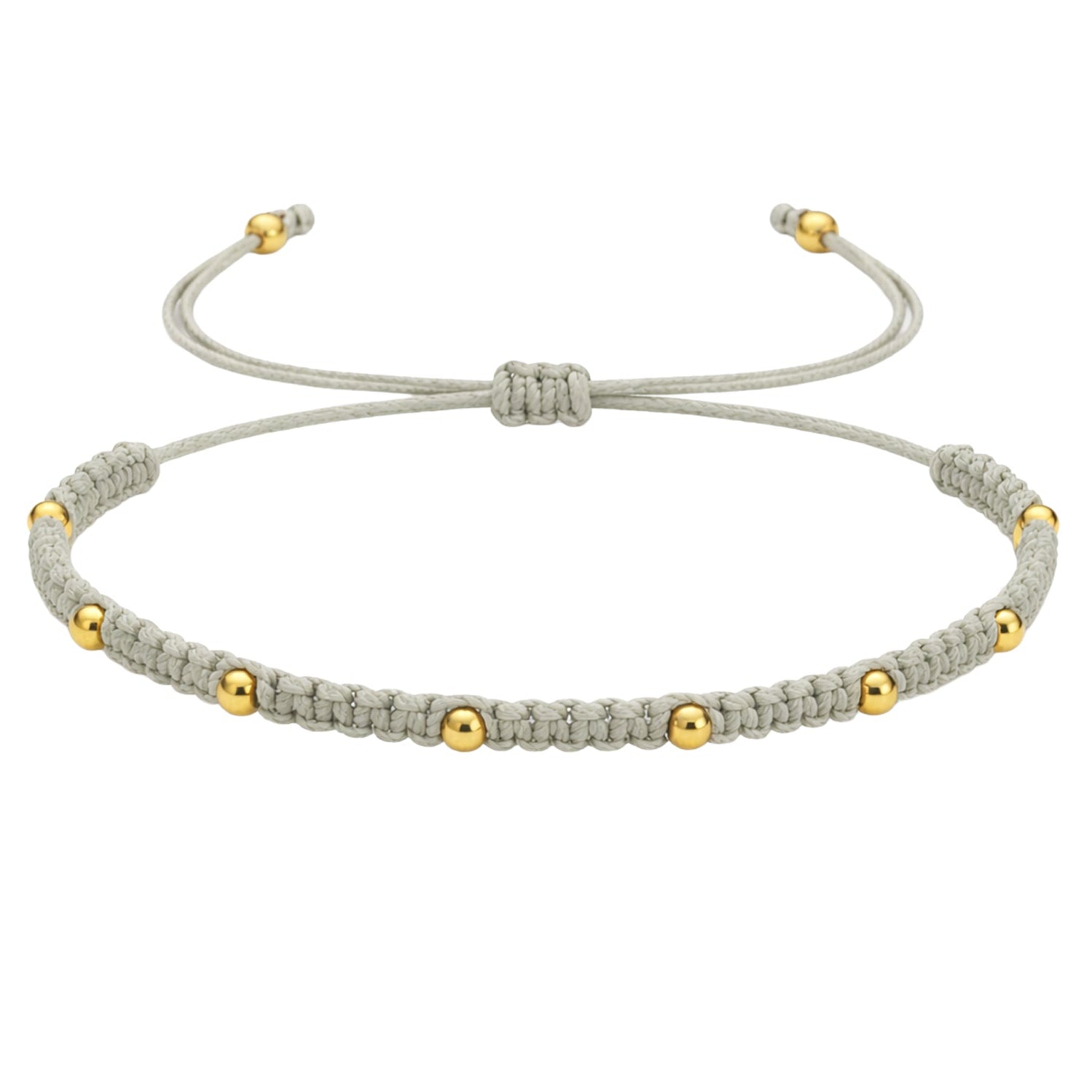 Pulsera de Hilo Encerado con Cuentas de Acero Inoxidable en acabado gris claro – vista principal