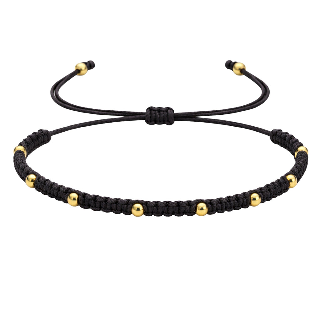 Pulsera de Hilo Encerado con Cuentas de Acero Inoxidable en acabado negro – vista principal