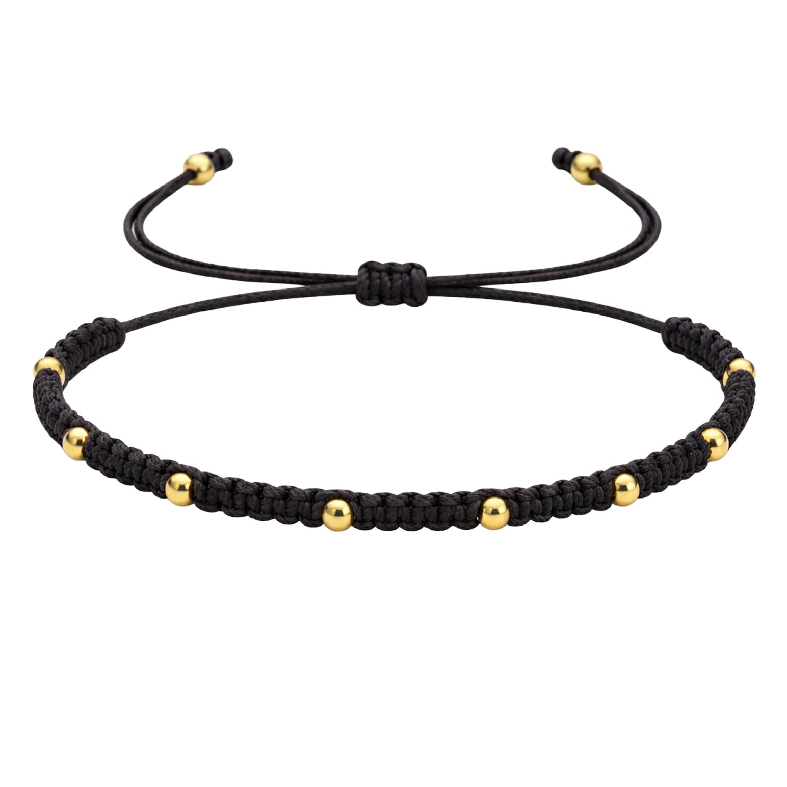 Pulsera de Hilo Encerado con Cuentas de Acero Inoxidable en acabado negro – vista principal
