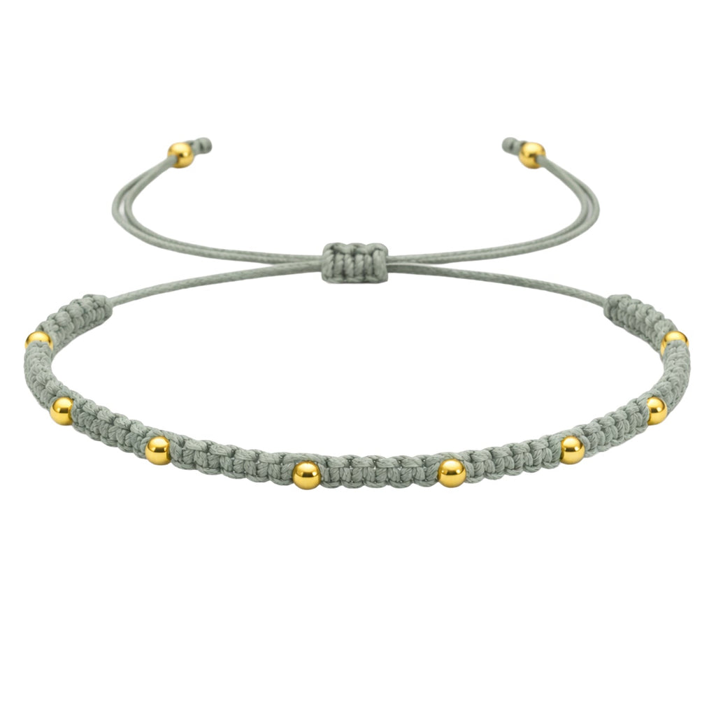 Pulsera de Hilo Encerado con Cuentas de Acero Inoxidable en acabado verde salvia – vista principal