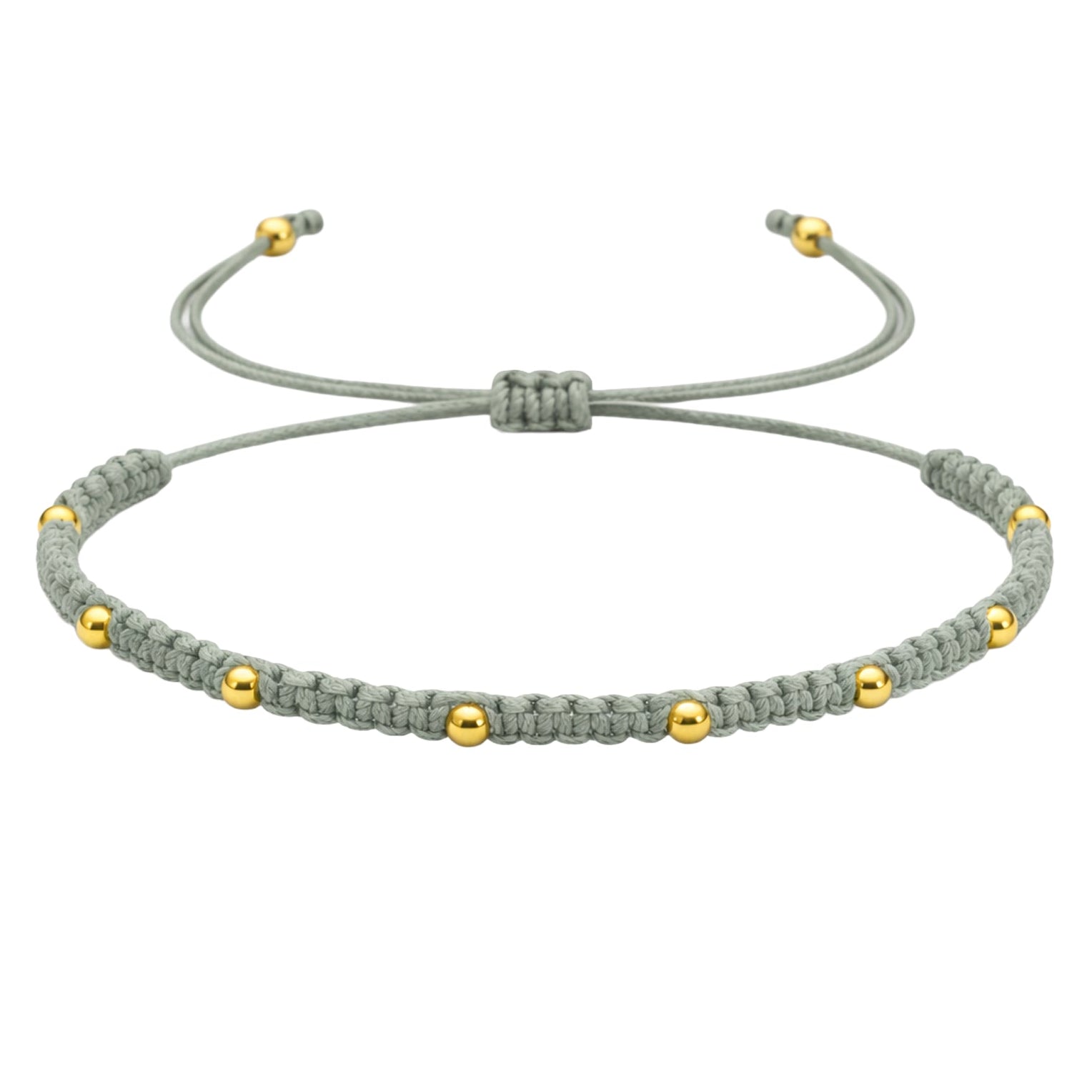 Pulsera de Hilo Encerado con Cuentas de Acero Inoxidable en acabado verde salvia – vista principal