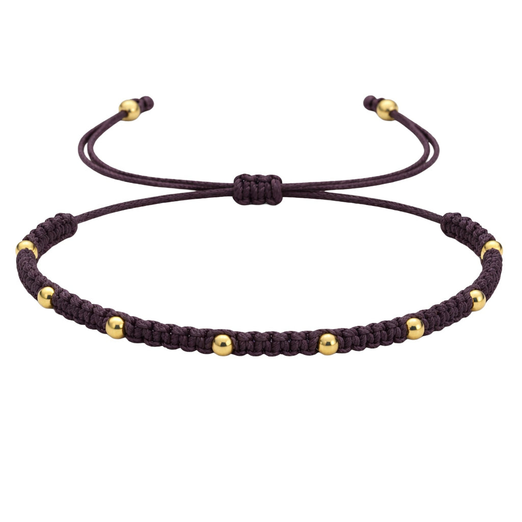 Pulsera de Hilo Encerado con Cuentas de Acero Inoxidable en acabado púrpura – vista principal