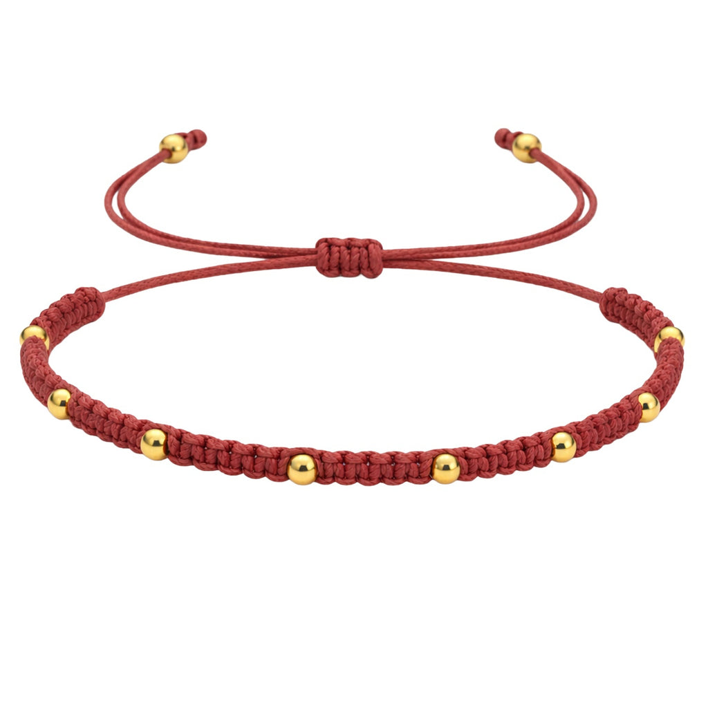 Pulsera de Hilo Encerado con Cuentas de Acero Inoxidable en acabado rojo – vista principal