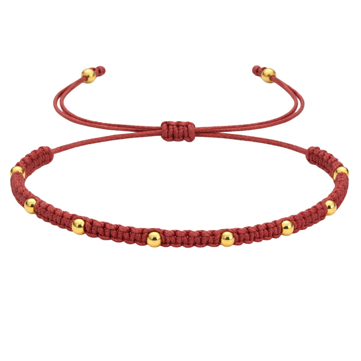 Pulsera de Hilo Encerado con Cuentas de Acero Inoxidable en acabado rojo – vista principal
