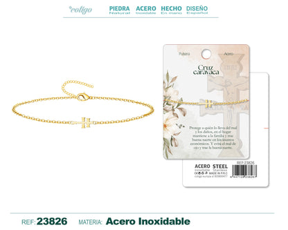 Pulsera Cruz Caravaca Acero Color Dorado