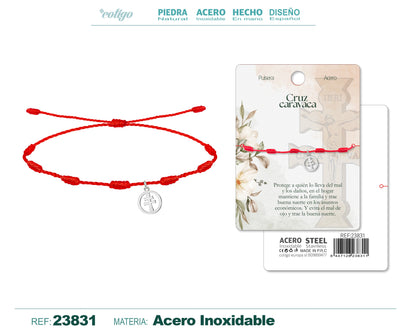 Pulsera 7 nudos con Cruz Caravaca Acero Color Plateado