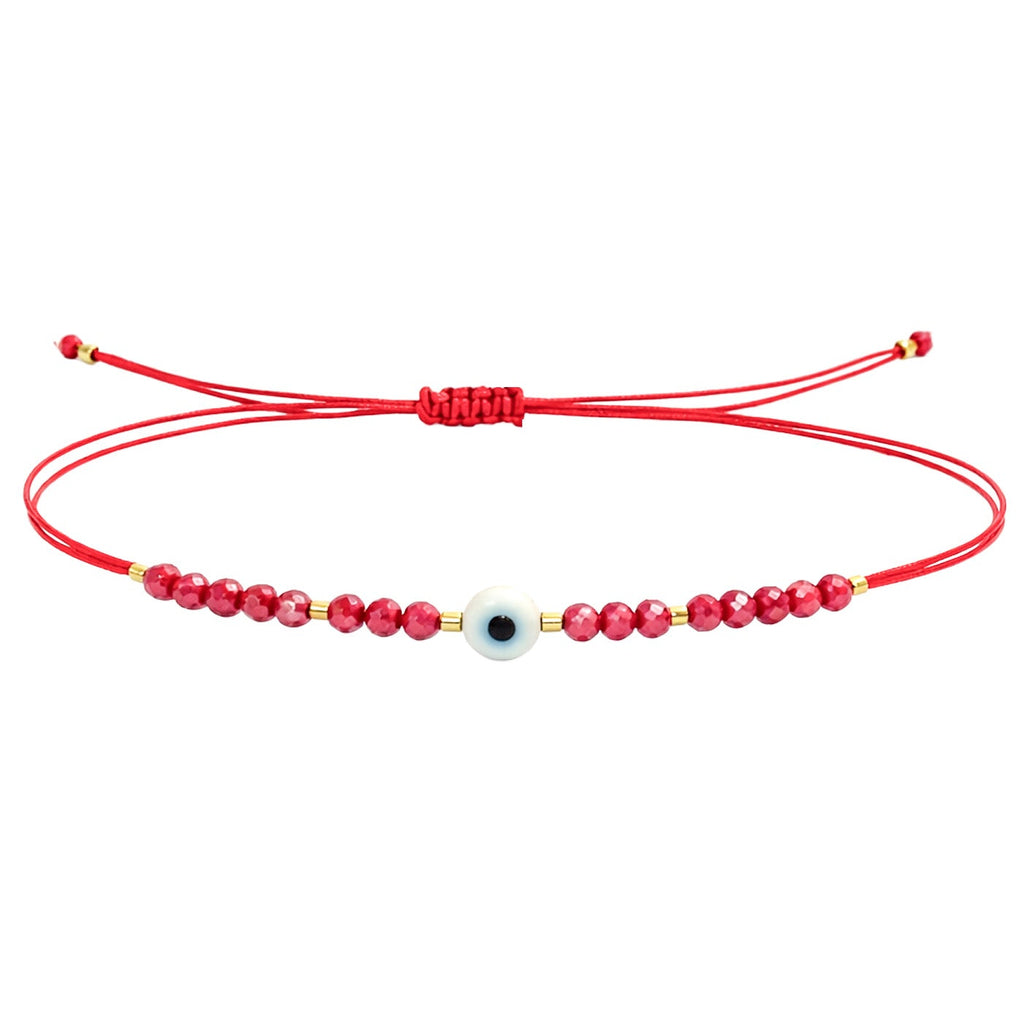 Pulsera de Hilo con Cuentas y Ojo Turco en acabado rojo – vista principal del diseño hilo con cuentas y ojo turco