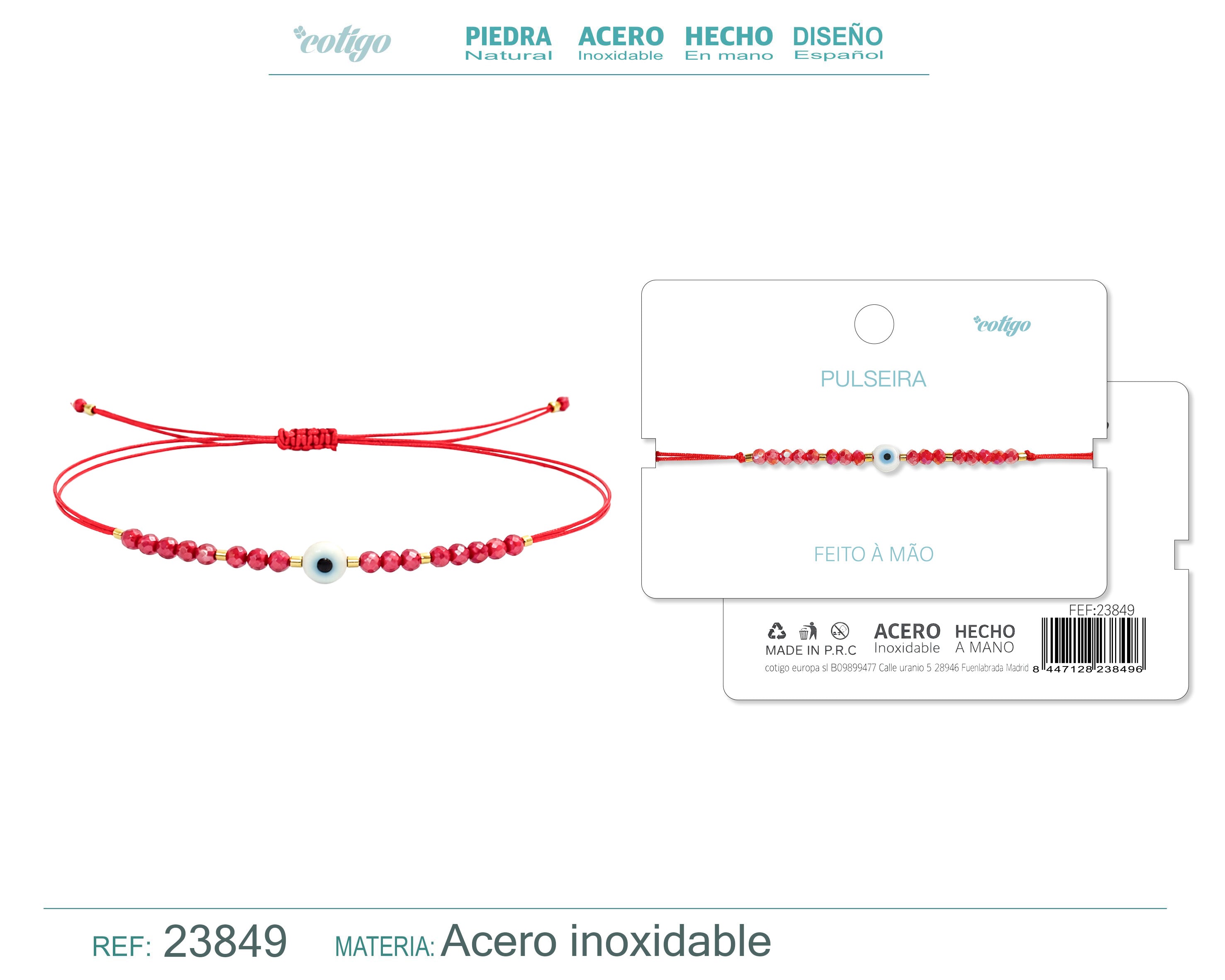 Pulsera de Hilo con Cuentas y Ojo Turco en acabado rojo – vista principal del diseño hilo con cuentas y ojo turco