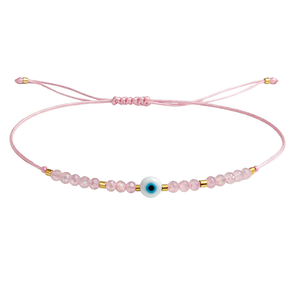 Pulsera de Hilo con Cuentas y Ojo Turco en acabado rosa – vista principal del diseño hilo con cuentas y ojo turco