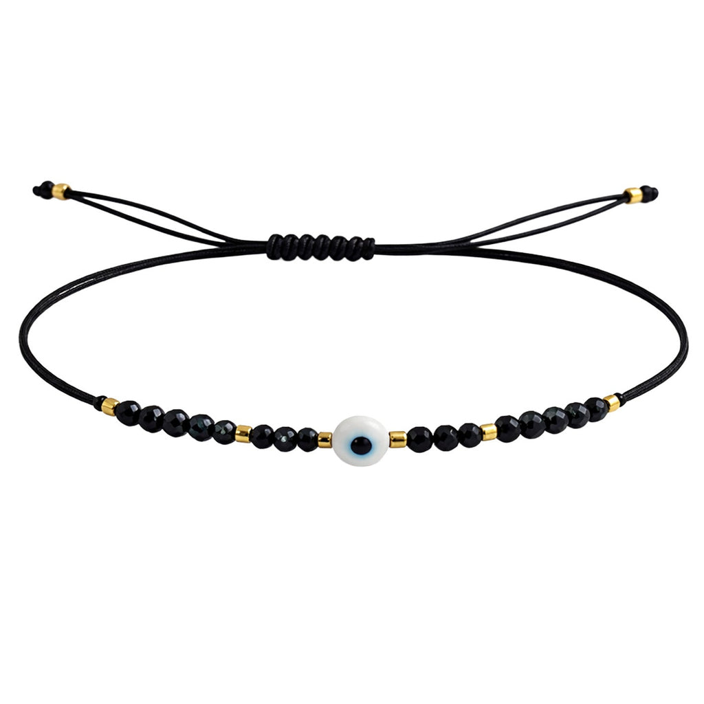 Pulsera de Hilo con Cuentas y Ojo Turco en acabado negro – vista principal del diseño hilo con cuentas y ojo turco
