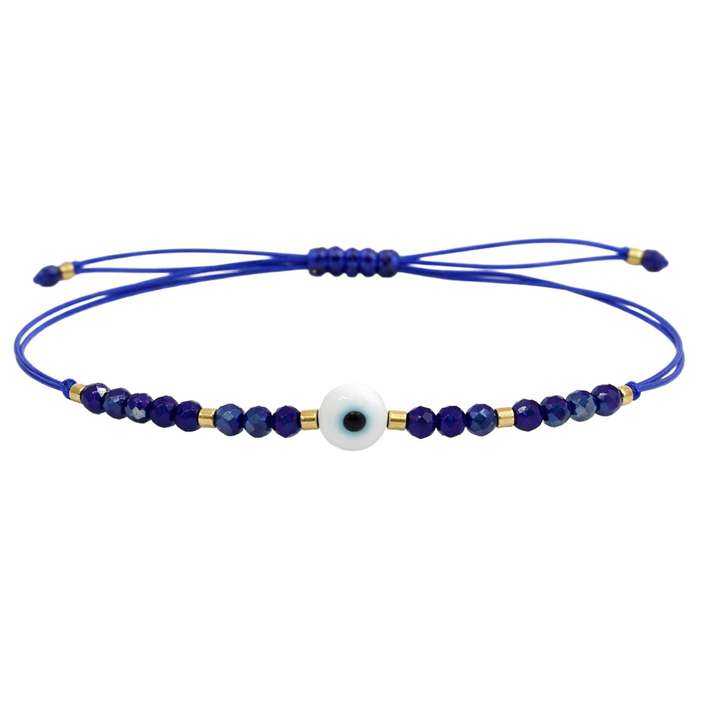 Pulsera de Hilo con Cuentas y Ojo Turco en acabado azul marino – vista principal del diseño hilo con cuentas y ojo turco