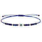 Pulsera de Hilo con Cuentas y Ojo Turco en acabado azul marino – vista principal del diseño hilo con cuentas y ojo turco