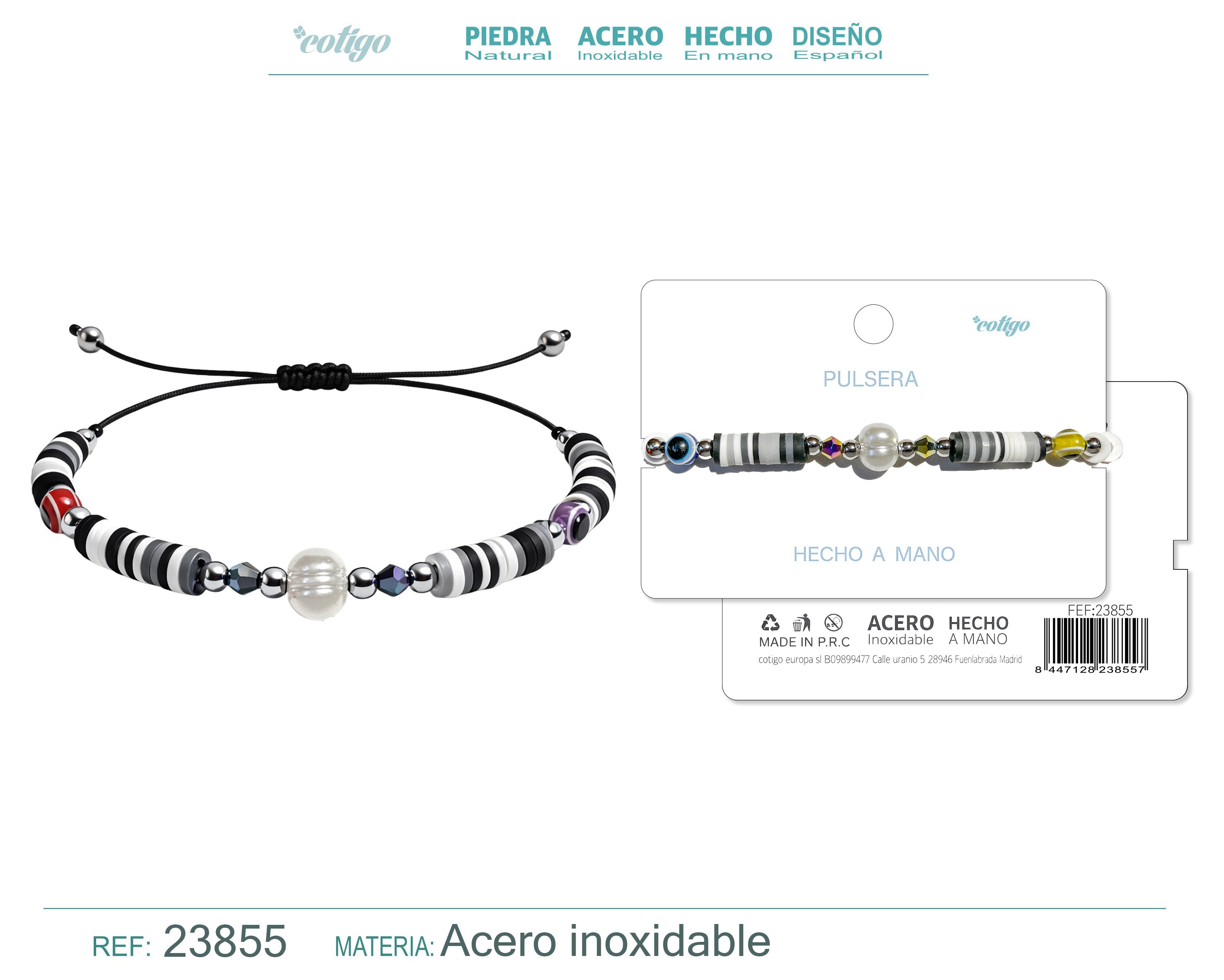 Pulsera de Hilo con Cuentas Heishi y Bola de Acero Inoxidable – vista principal