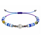 Pulsera de Hilo con Cuentas Heishi y Bola de Acero - Color Azul - SKU 23856