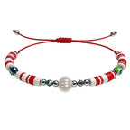 Pulsera de Hilo con Cuentas Heishi y Bola de Acero - Color Rojo - SKU 23857