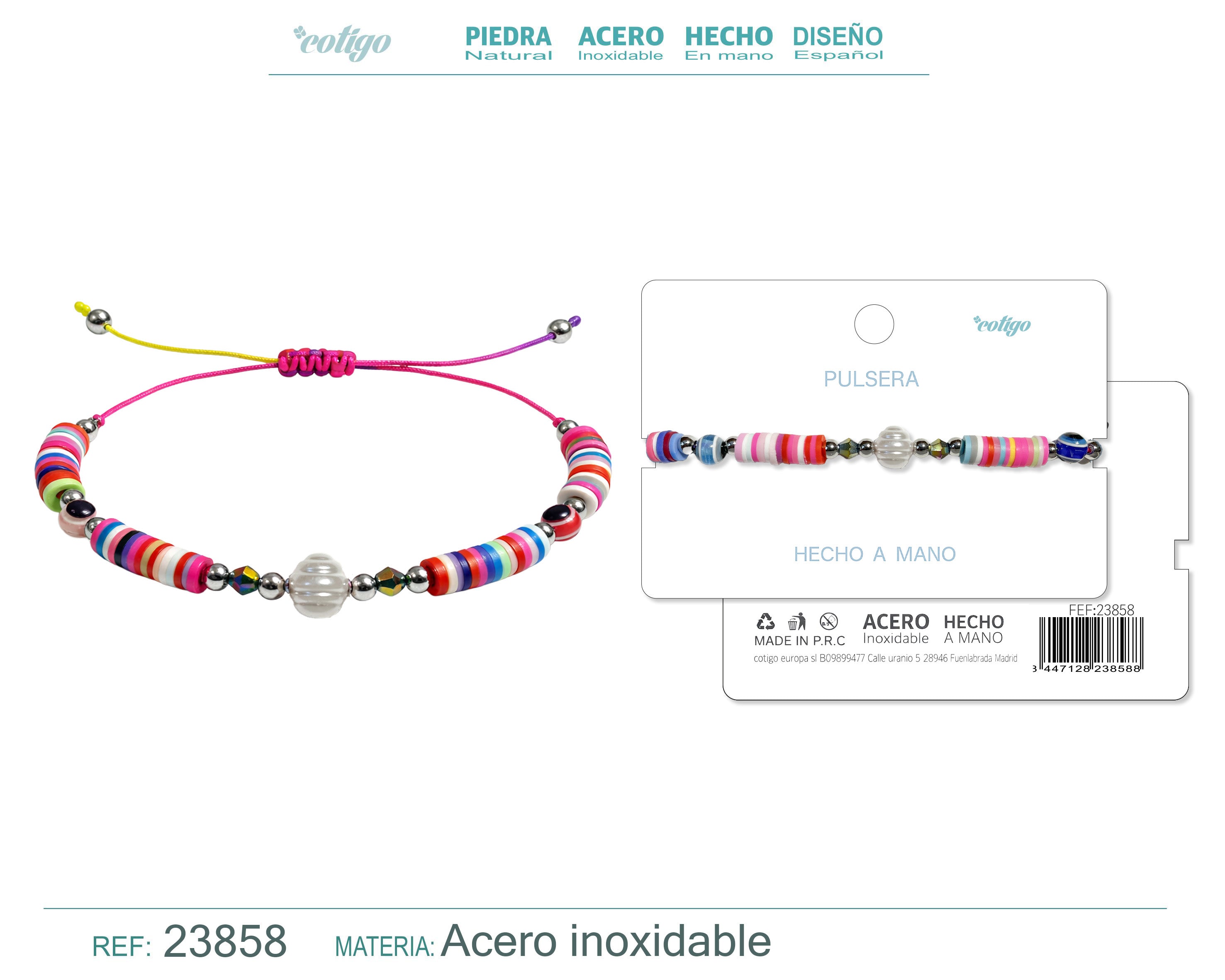 Pulsera de Hilo con Cuentas Heishi y Bola de Acero Inoxidable – detalle 4