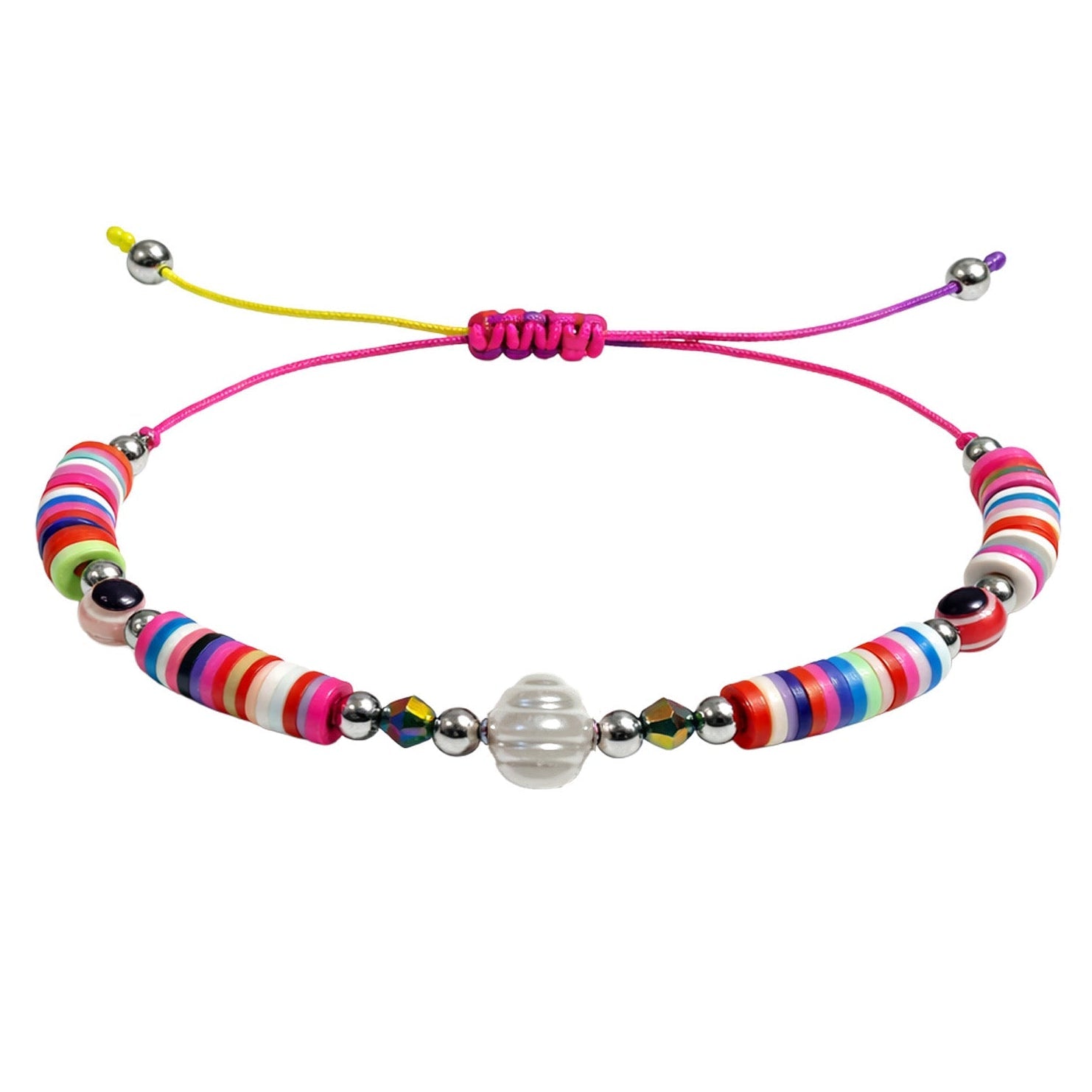 Pulsera de Hilo con Cuentas Heishi y Bola de Acero - Color Multicolor - SKU 23858