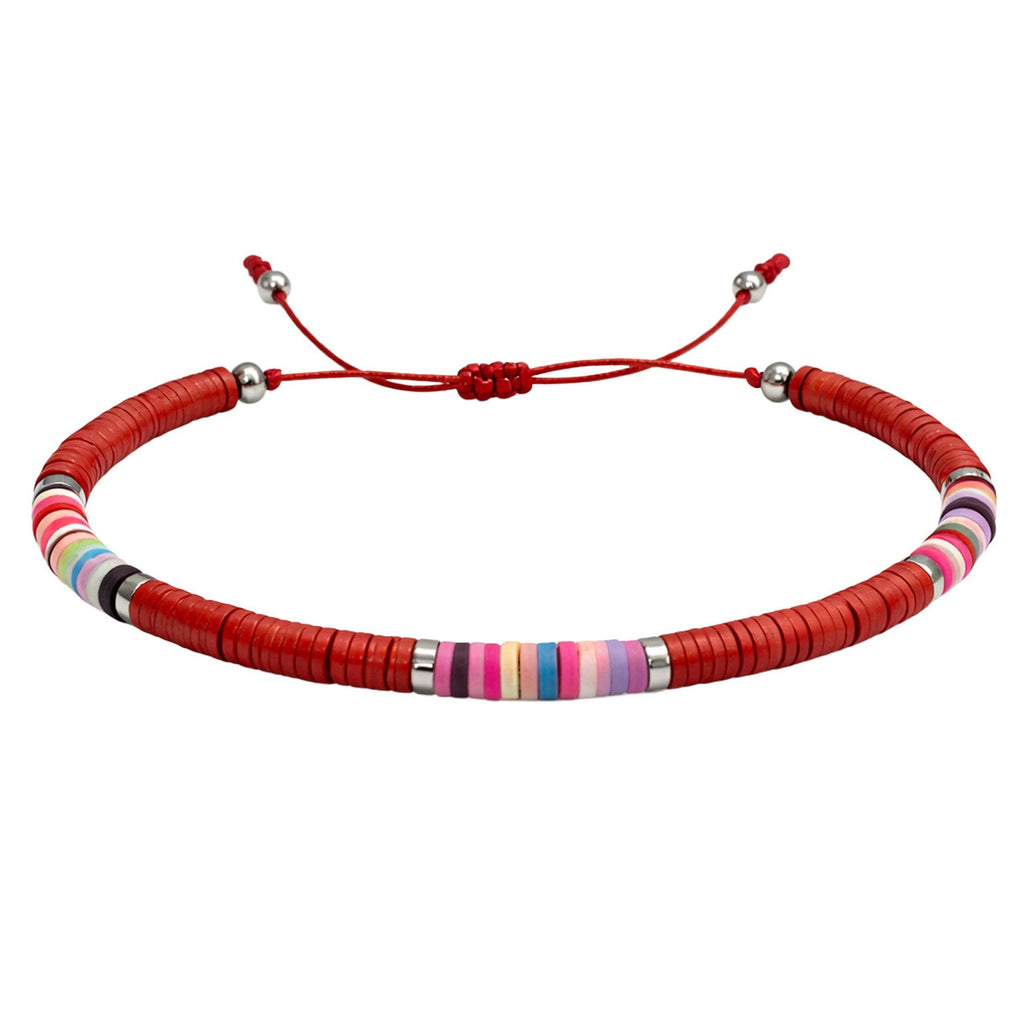 Pulsera de Hilo Encerado con Cuentas Heishi Multicolor en acabado rojo – vista principal