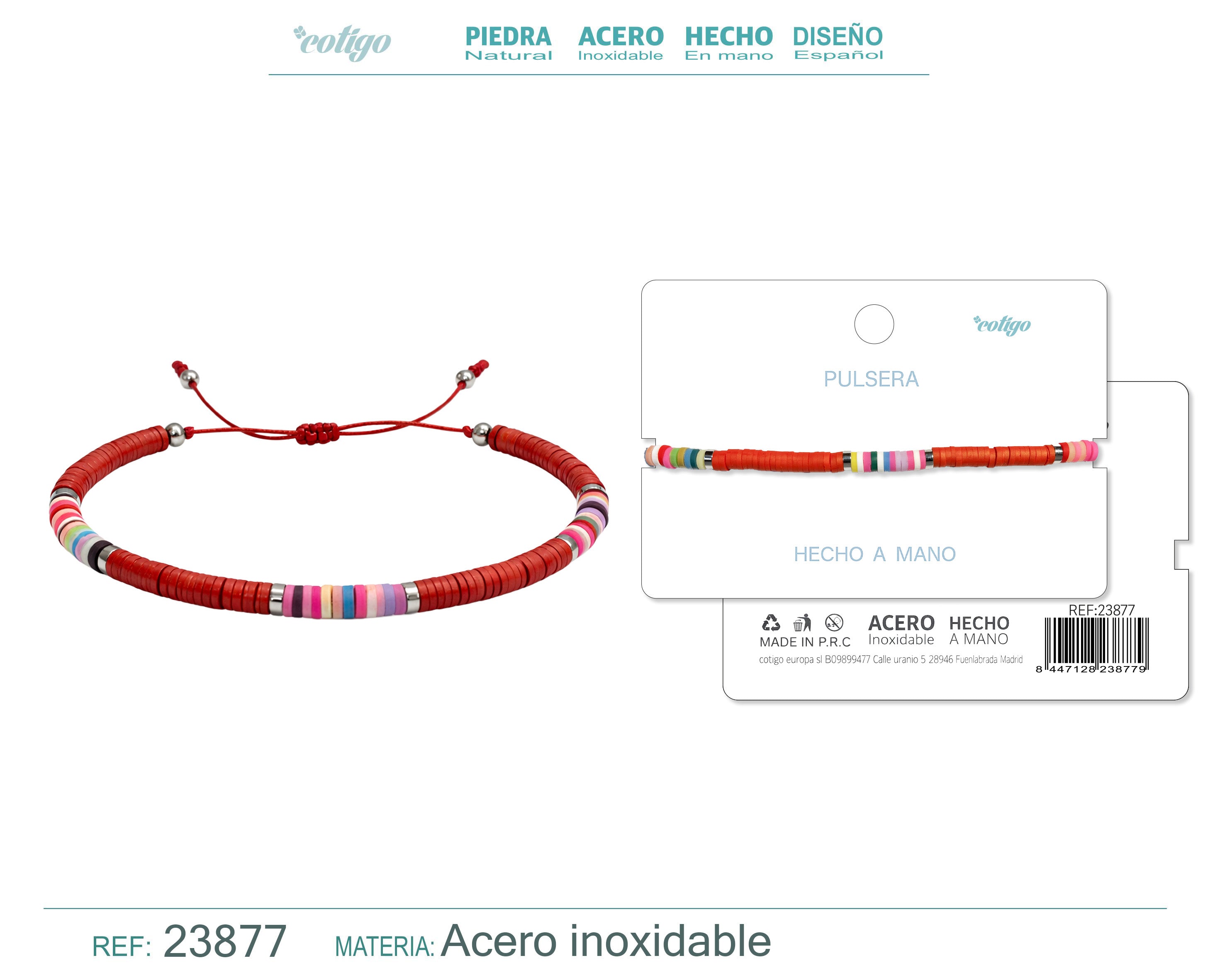 Pulsera de Hilo Encerado con Cuentas Heishi Multicolor en acabado rojo – vista principal