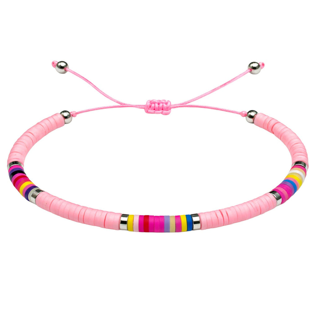 Pulsera de Hilo Encerado con Cuentas Heishi Multicolor en acabado rosa – vista principal