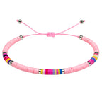 Pulsera de Hilo Encerado con Cuentas Heishi Multicolor en acabado rosa – vista principal