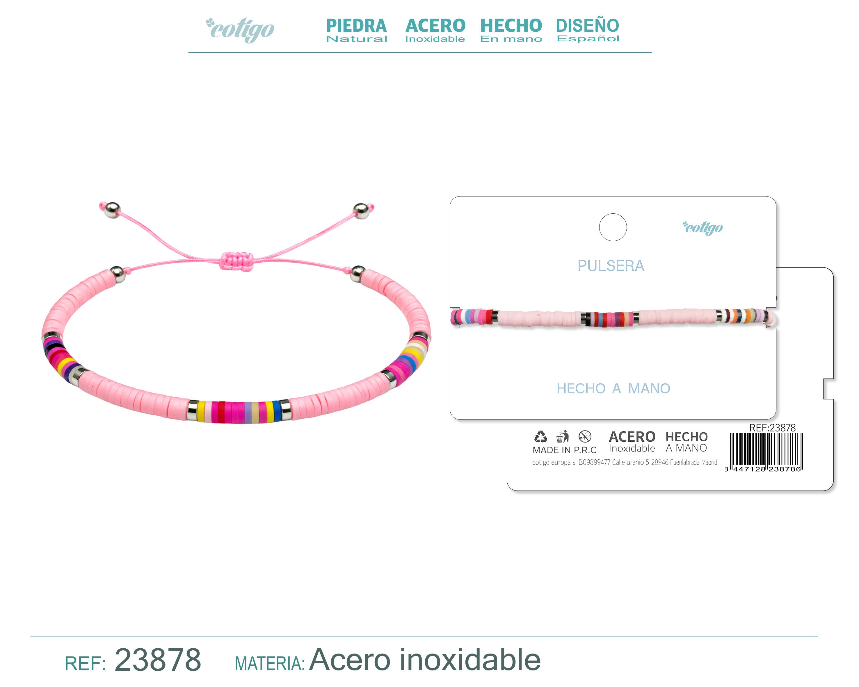 Pulsera de Hilo Encerado con Cuentas Heishi Multicolor en acabado rosa – vista principal