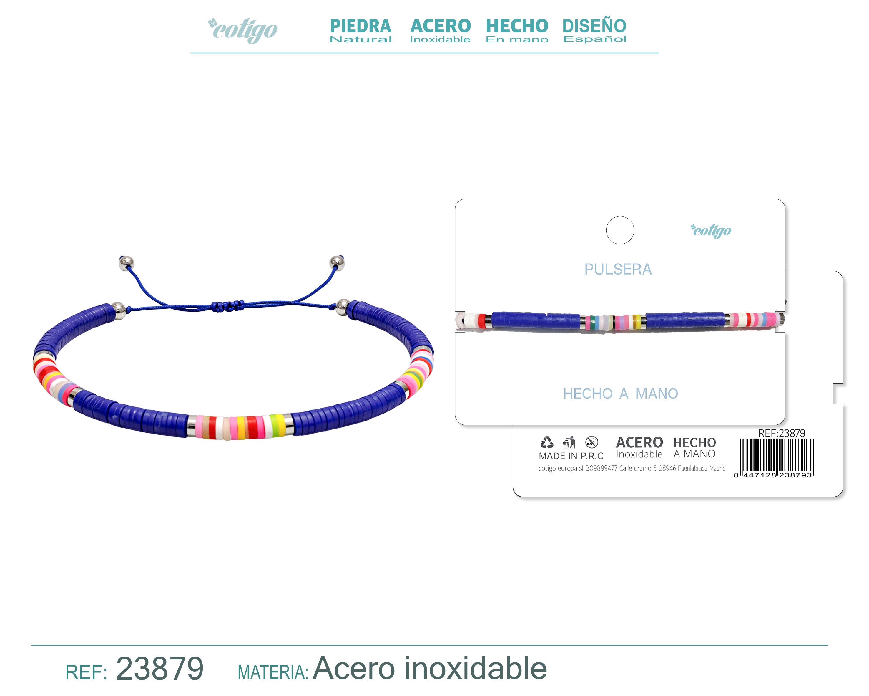 Pulsera de Hilo Encerado con Cuentas Heishi Multicolor en acabado azul marino – vista principal