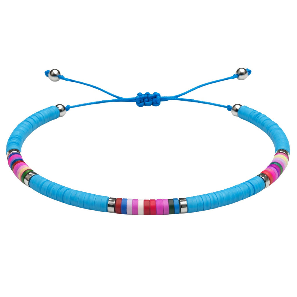 Pulsera de Hilo Encerado con Cuentas Heishi Multicolor en acabado azul cian – vista principal