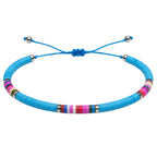 Pulsera de Hilo Encerado con Cuentas Heishi Multicolor en acabado azul cian – vista principal