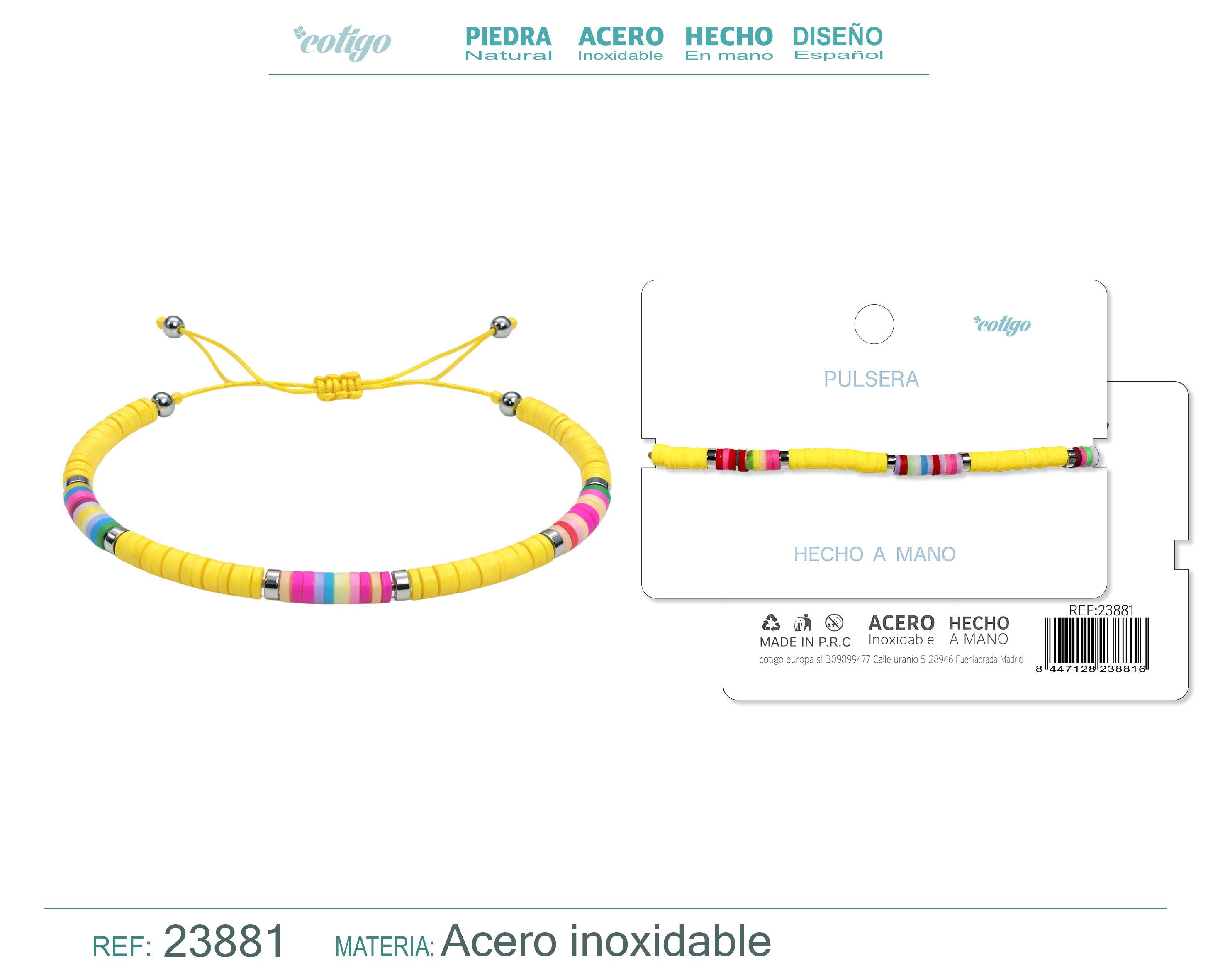 Pulsera de Hilo Encerado con Cuentas Heishi Multicolor en acabado amarillo – vista principal