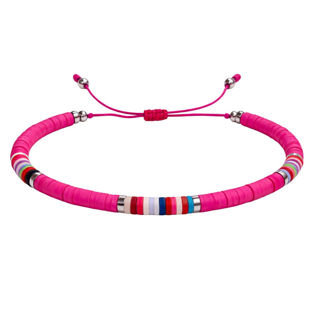 Pulsera de Hilo Encerado con Cuentas Heishi Multicolor en acabado fucsia – vista principal