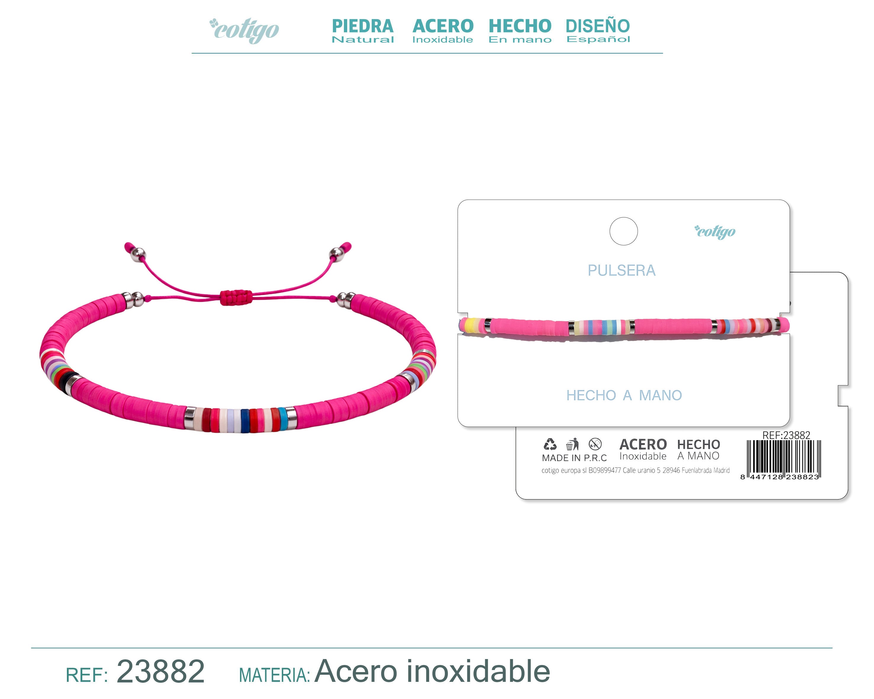 Pulsera de Hilo Encerado con Cuentas Heishi Multicolor en acabado fucsia – vista principal