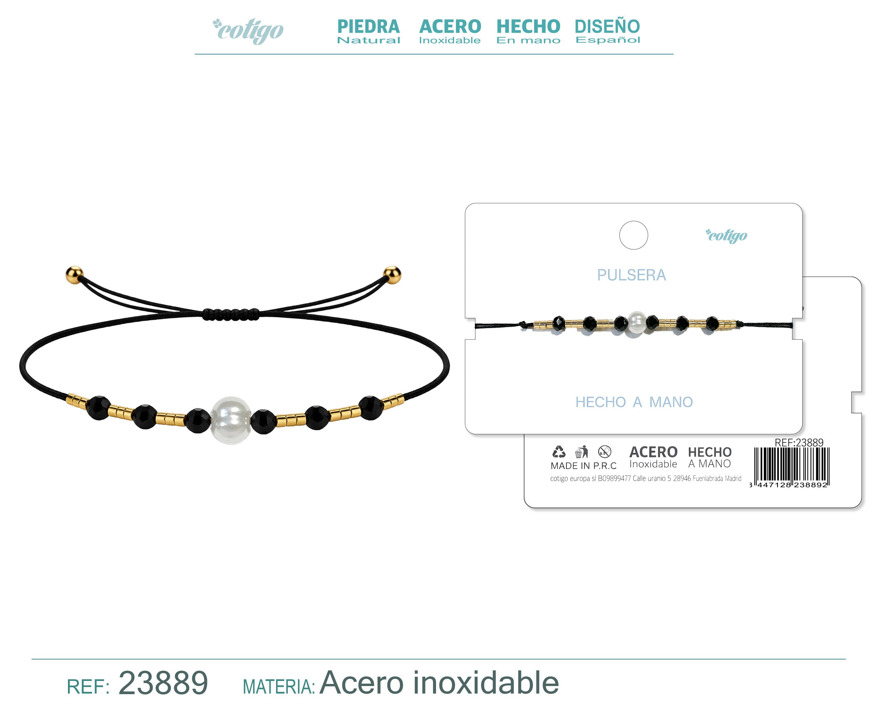 Pulsera de Hilo con Piedras Naturales y Bola de Acero Inoxidable – vista principal