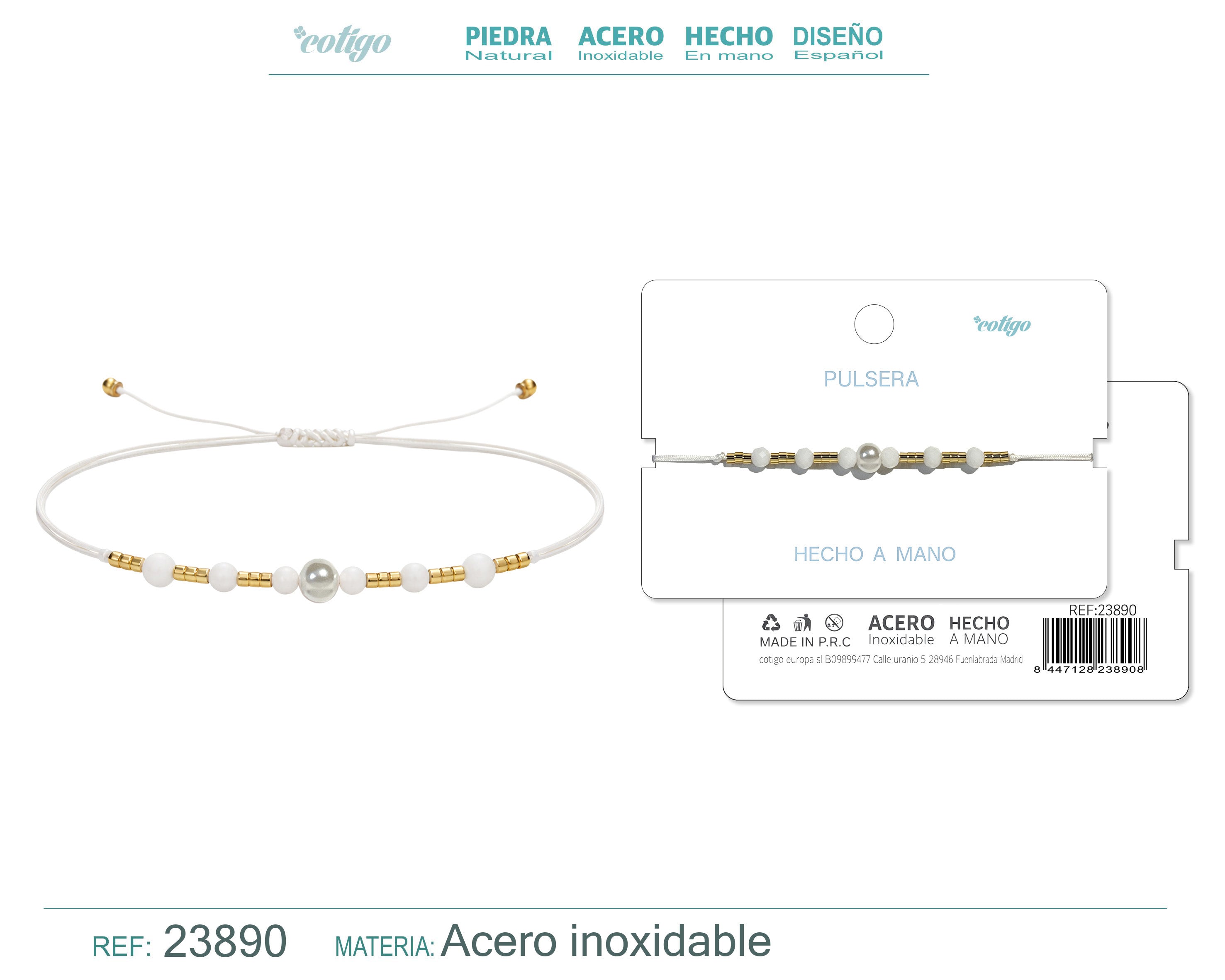 Pulsera de Hilo con Piedras Naturales y Bola de Acero Inoxidable – detalle 2