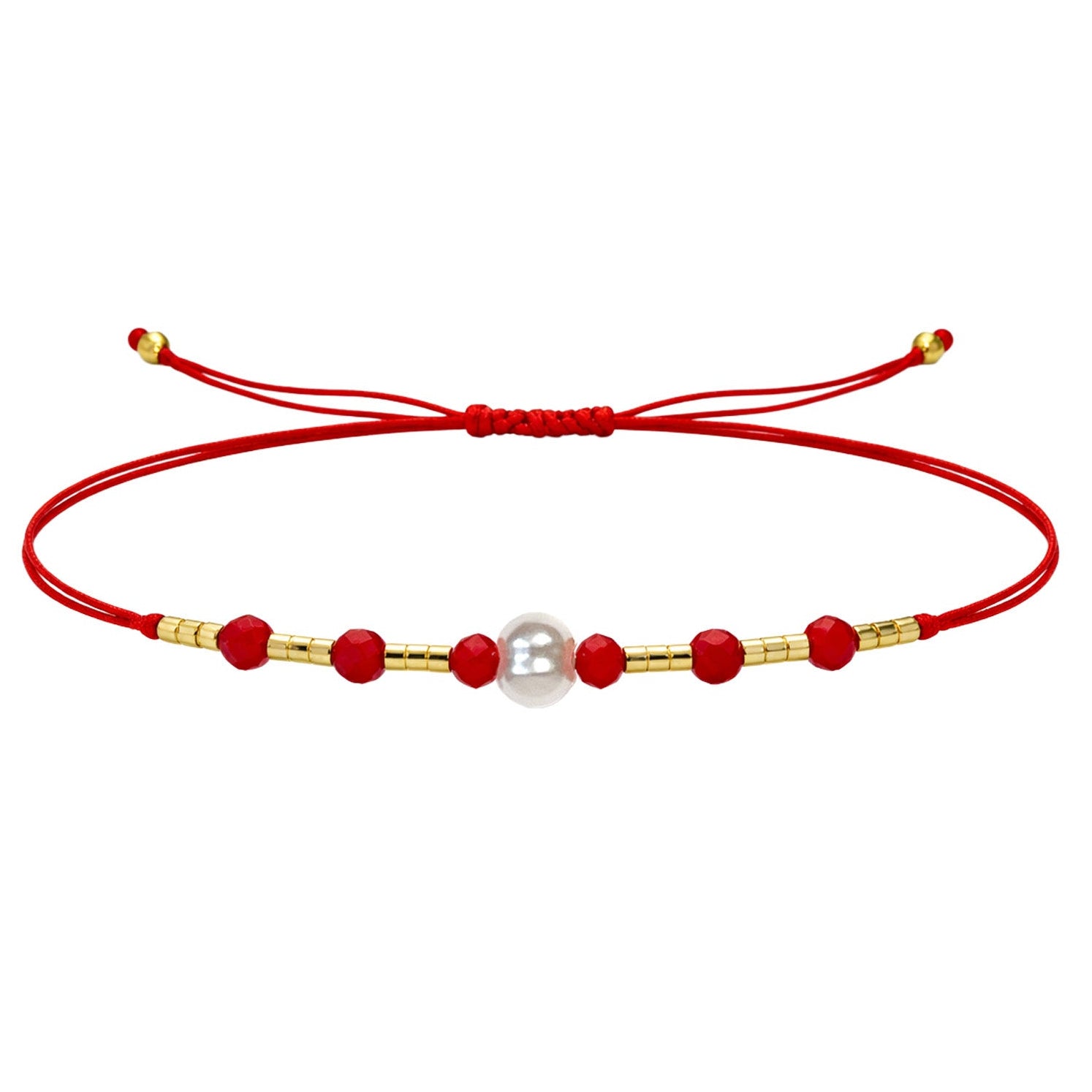 Pulsera de Hilo con Piedras Naturales y Bola de Acero - Color Rojo - SKU 23891