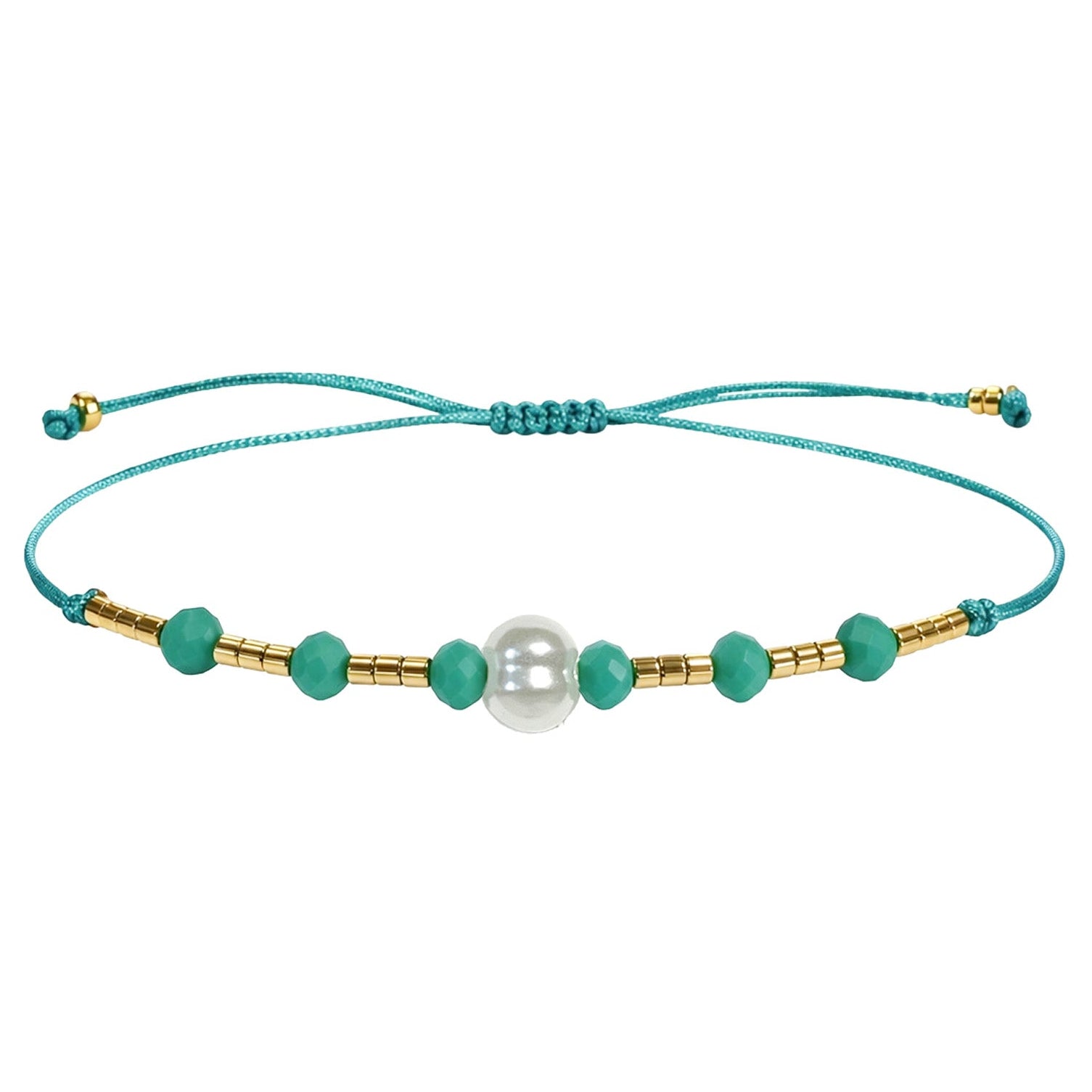 Pulsera de Hilo con Piedras Naturales y Bola de Acero - Color Turquesa - SKU 23893