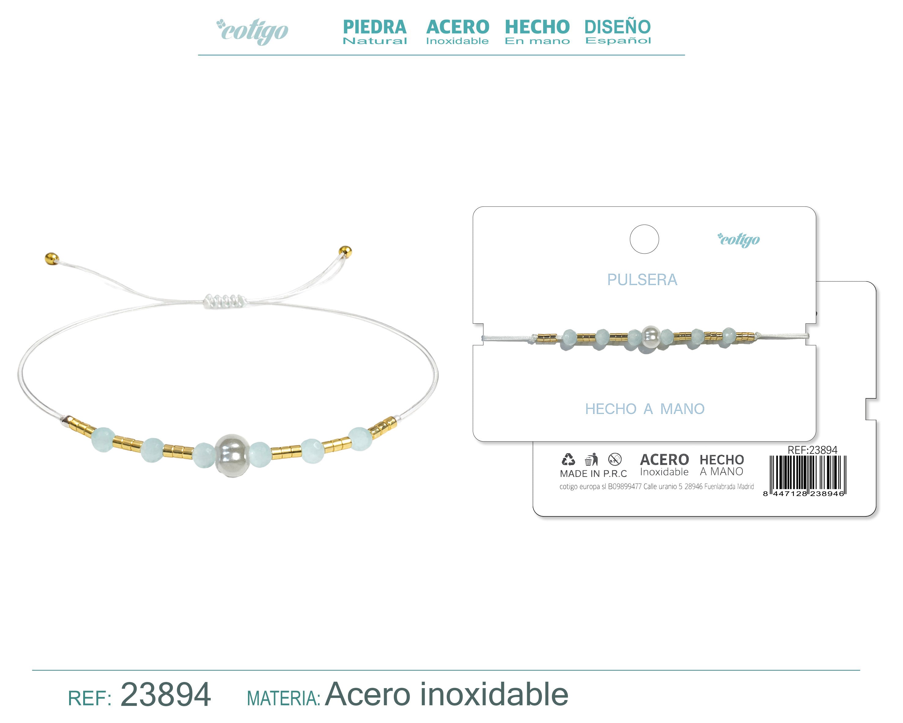 Pulsera de Hilo con Piedras Naturales y Bola de Acero Inoxidable – detalle 6