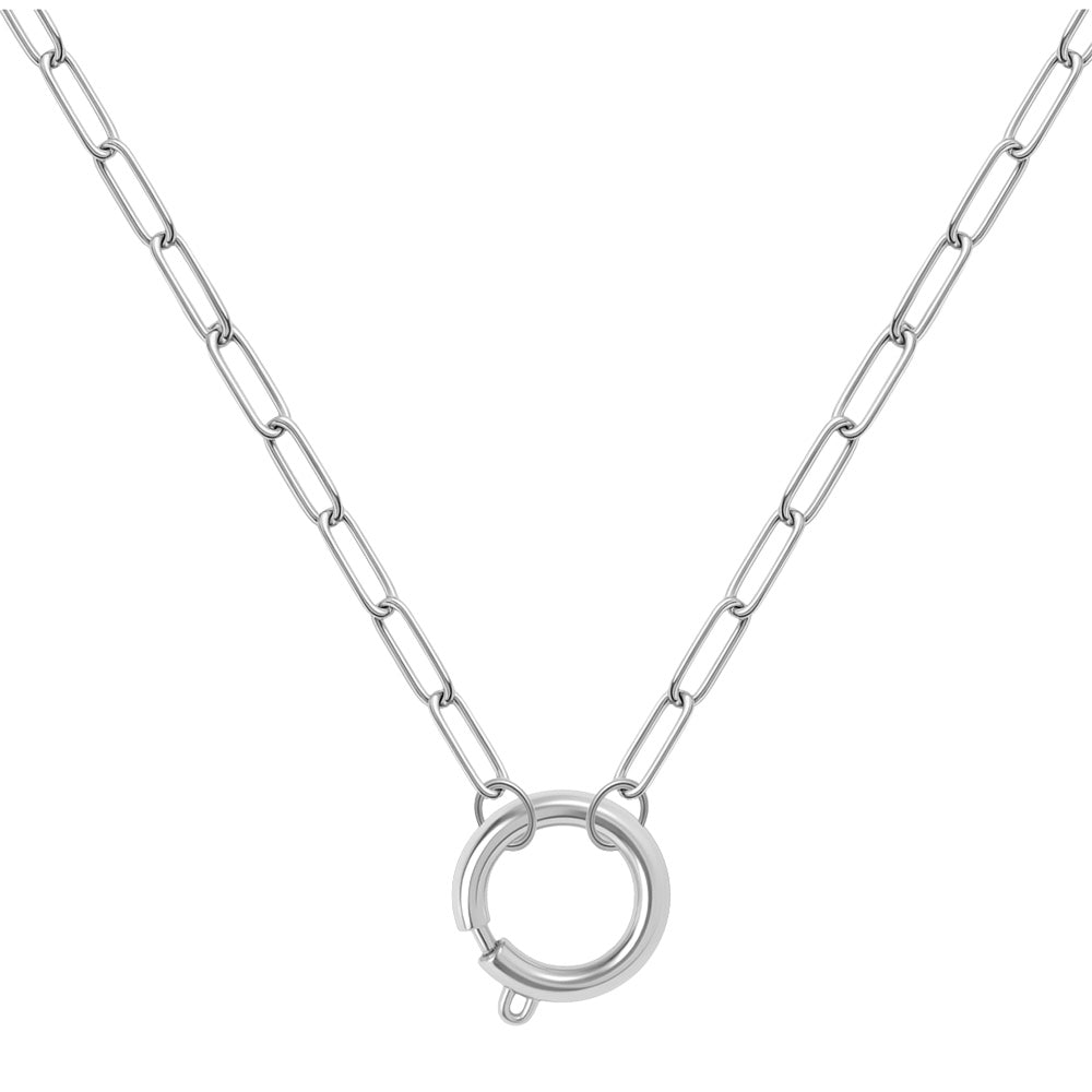 Collar Cadena Paperclip Acero Plateado con Cierre Redondo para Charm