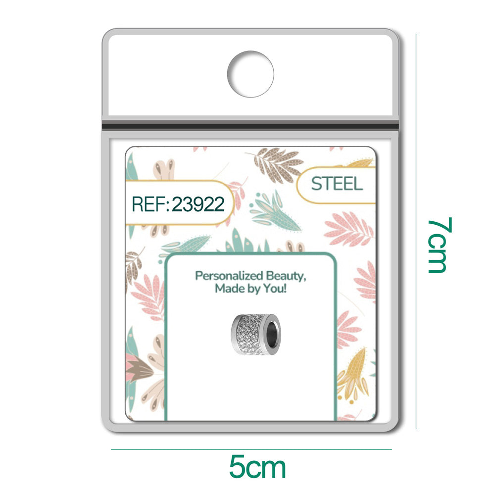 CHARM 6mm Acero Plateado con Agujero 3mm con Circonita para Cadena de Serpiente