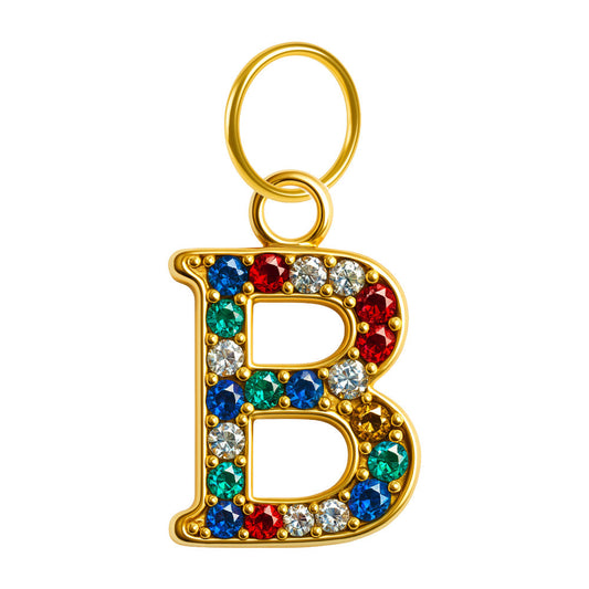 CHARM de Letra B Acero color Dorado con Circonita
