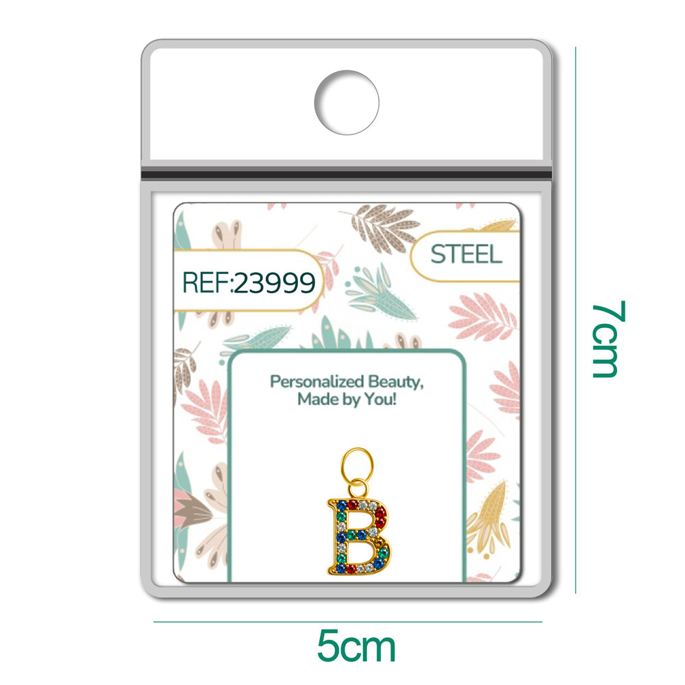 CHARM de Letra B Acero color Dorado con Circonita